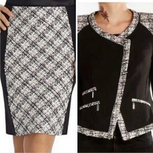 EUC White house black market tweed skirt and moto jacket set